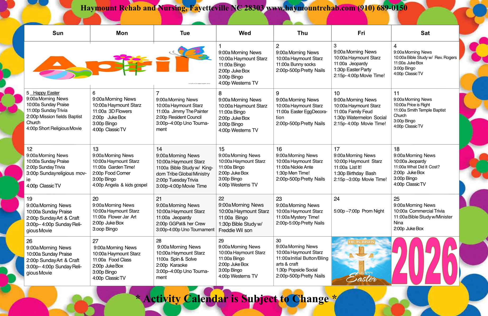 Activity Calendar April 2026